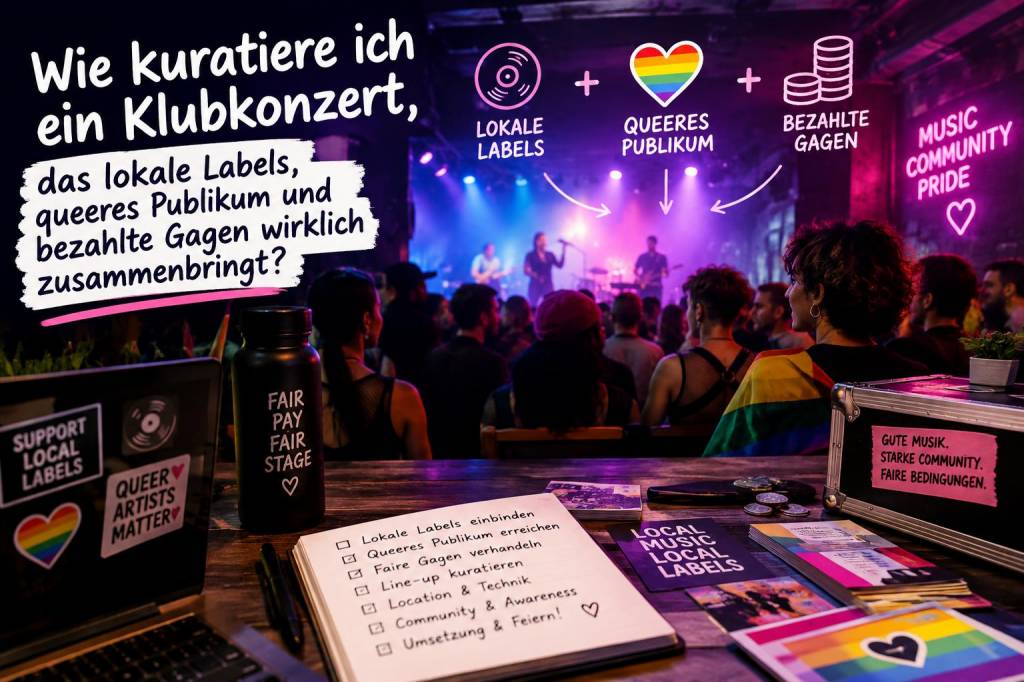 Wie kuratiere ich ein klubkonzert, das lokale labels, queeres publikum und bezahlte gagen wirklich zusammenbringt